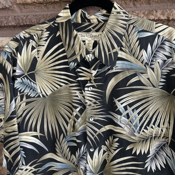 Tori Richard Vintage Hawaiian Black Palm Leaf Print Cotton Lawn Aloha Shirt - Picture 7 of 8